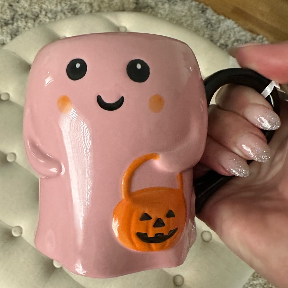 Lang ghost with trick or treat pumpkin mug